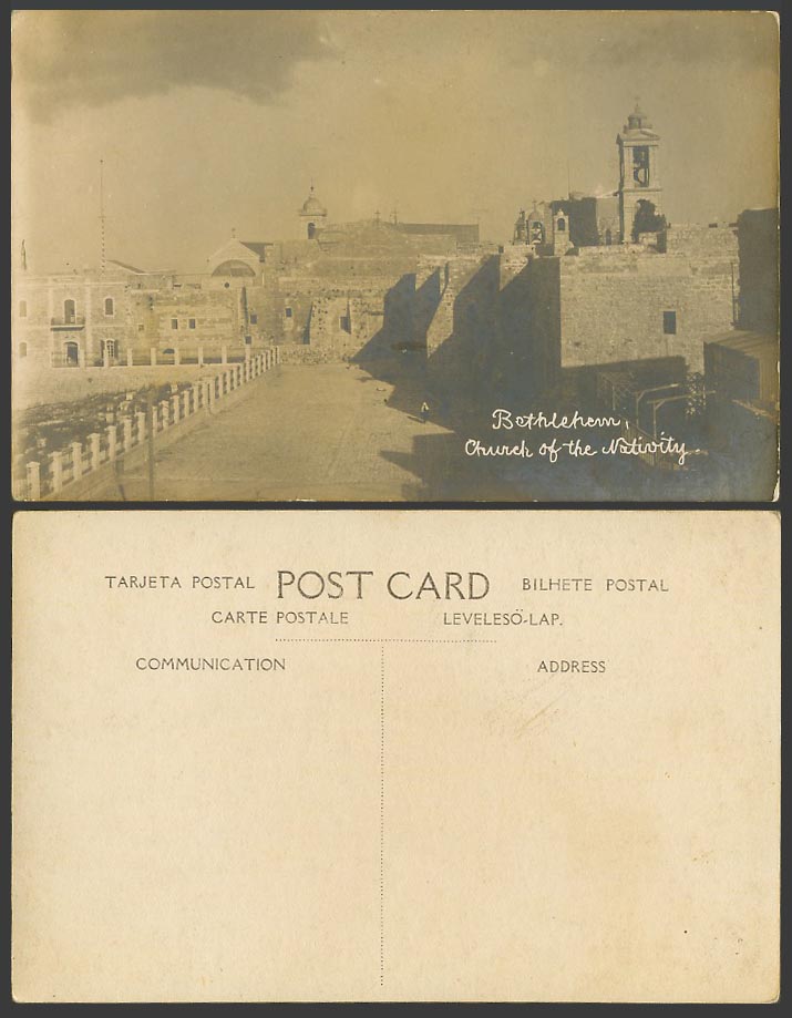 Palestine Old Real Photo Postcard Bethlehem Church of Nativity Bell Tower Street