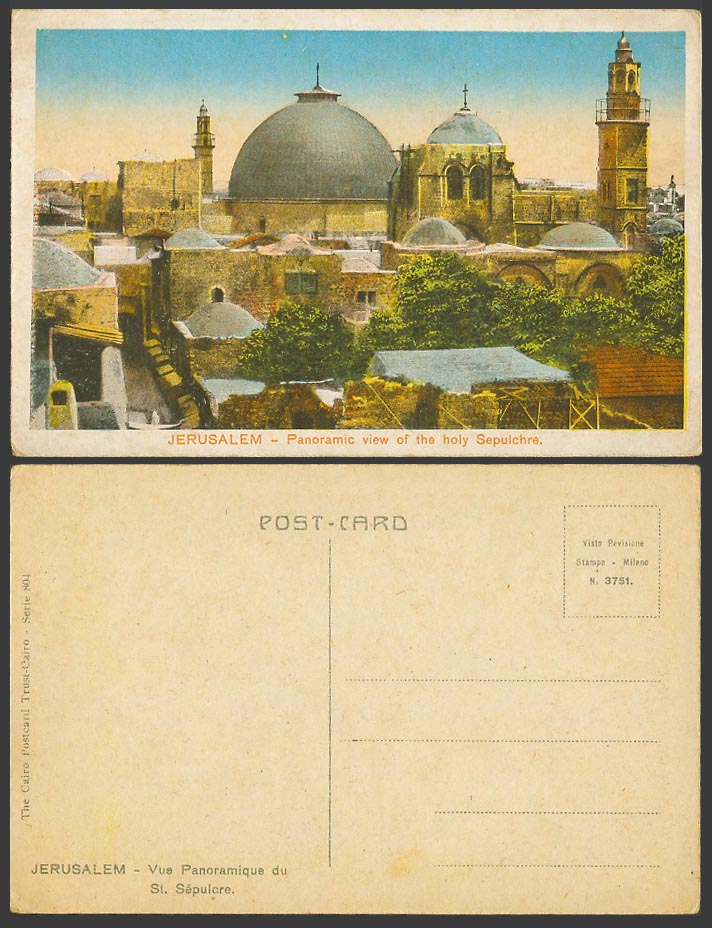 Palestine Jerusalem Old Color Postcard Panoramic View of Holy Sepulchre Panorama