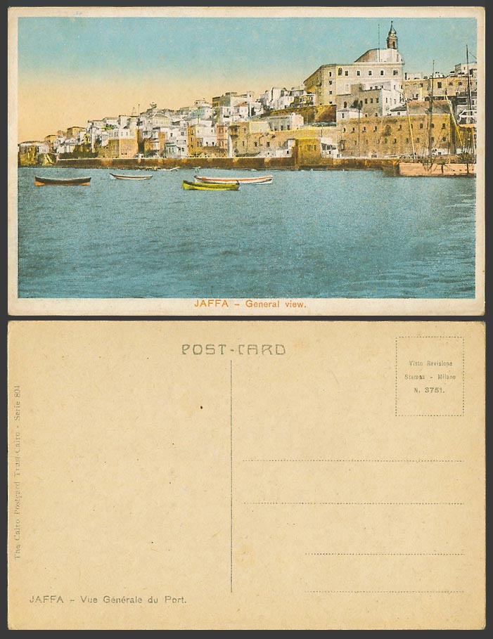 Palestine Old Colour Postcard JAFFA General View, Harbour Boats Canoes, Panorama