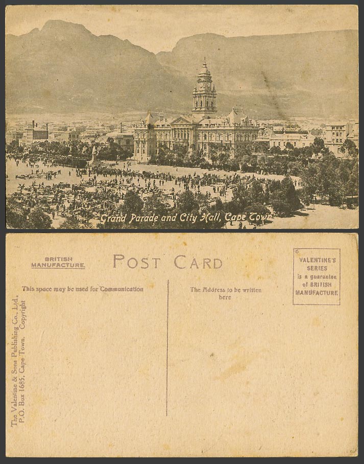 South Africa Old Postcard Cape Town Grand Parade City Hall Market Table Mountain