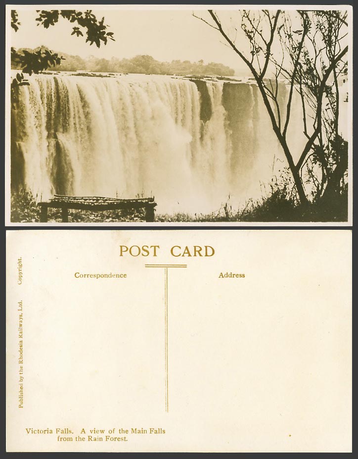 Rhodesia Old Real Photo Postcard Victoria Falls - The Main Fall from Rain Forest