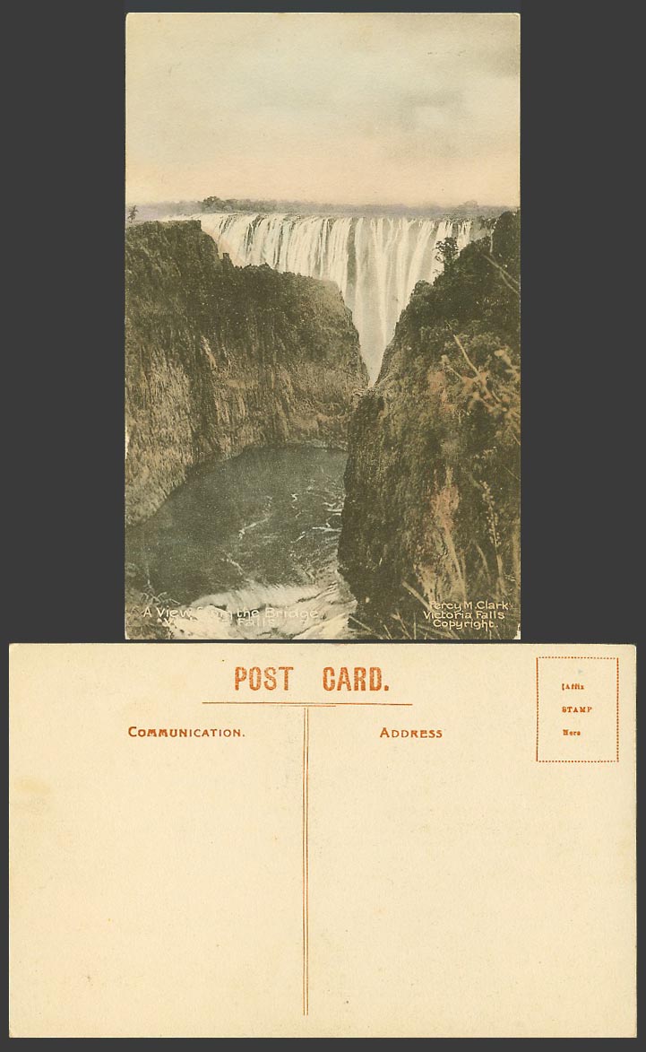Rhodesia Old Hand Tinted Postcard Victoria Falls, A View From The Bridge, Gorges