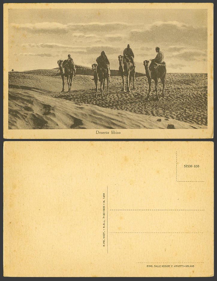 Libya Old Postcard Libyan Desert Sand Dunes, Camels Camel Riders, Deserto Libico
