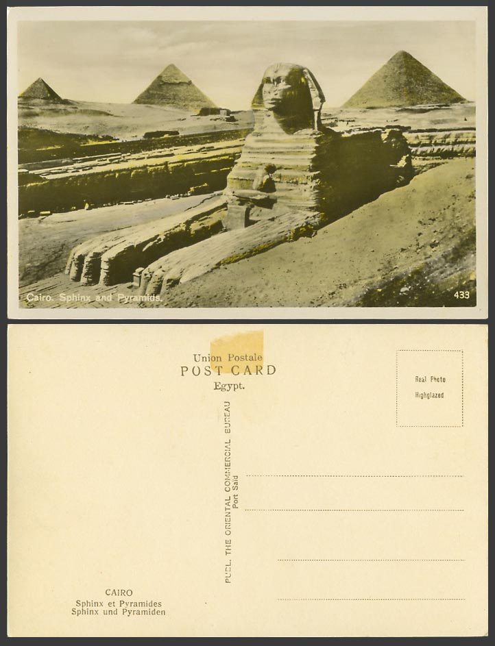 Egypt Old Postcard Cairo Sphinx and Pyramids, et Pyramides, und Pyramiden Desert