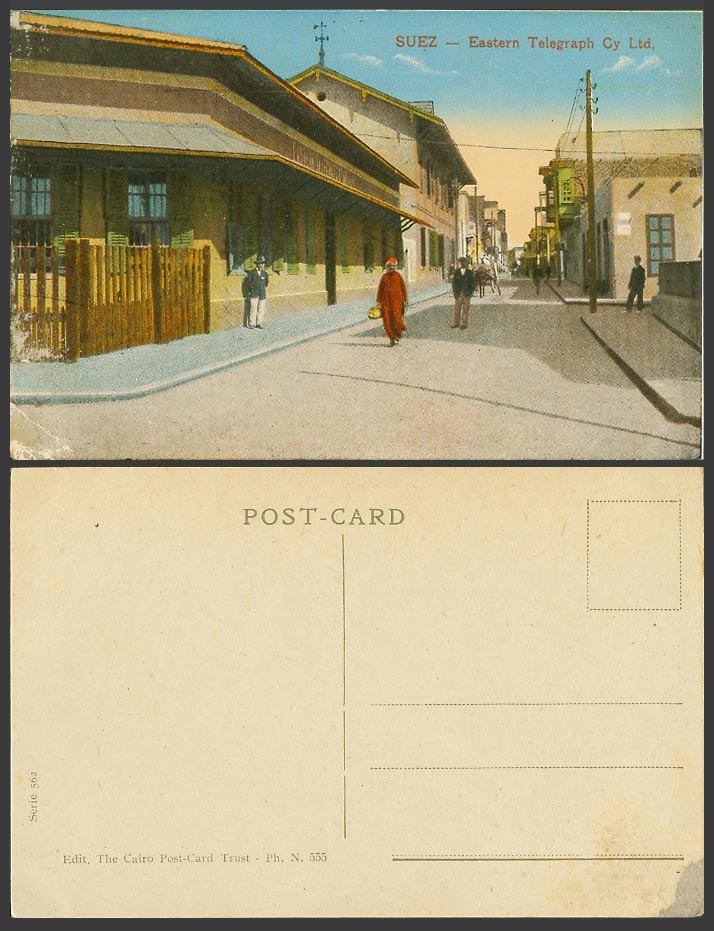 Egypt Old Colour Postcard SUEZ Eastern Telegraphe Cy Ltd. Company & Street Scene