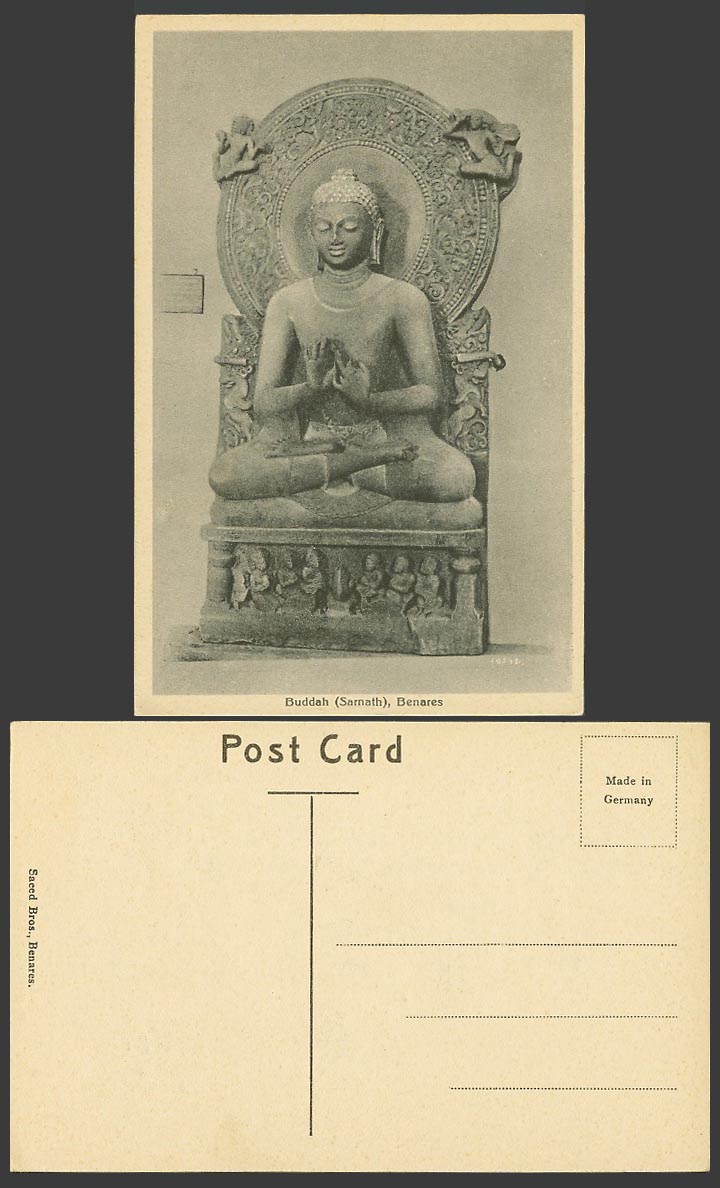 India Old Postcard Buddah Sarnath Benares Buddhist Temple Sitting Buddha Statue