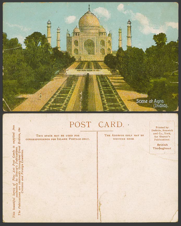 India Old Colour Postcard TAJ MAHAL AGRA Mosques Agra Fountain Gardens, Shurey's