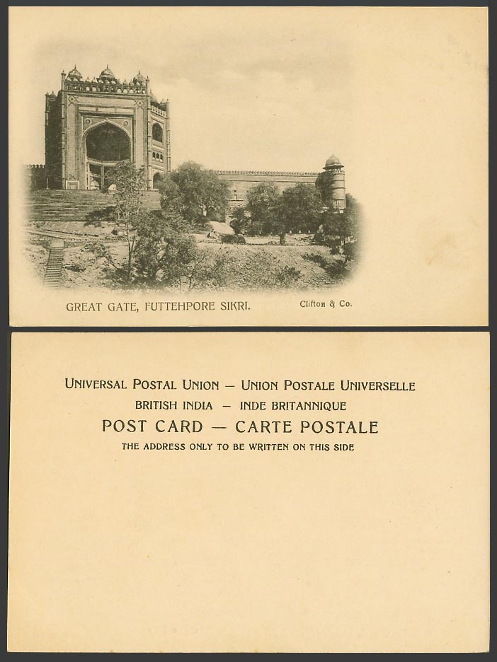 India Old UB Postcard Great Gate Fatehpure Futtehpore Sikri Agra Ruins Clifton C