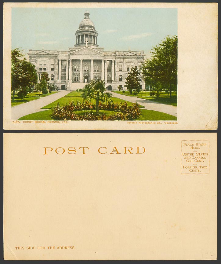 USA Old Colour UB Postcard Fresno Court House California Detroit Photographic Co