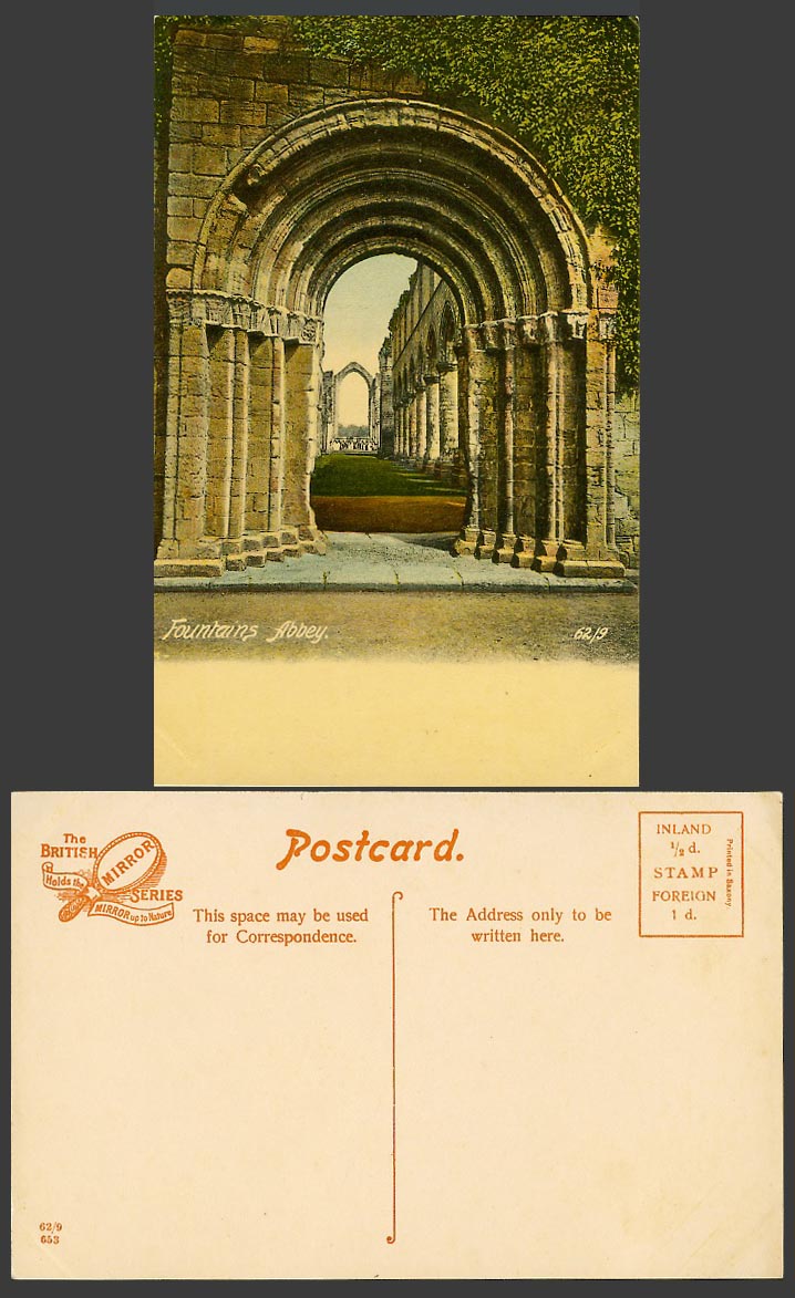 Fountains Abbey Old Postcard The British Mirror Series - Holds This up to Nature