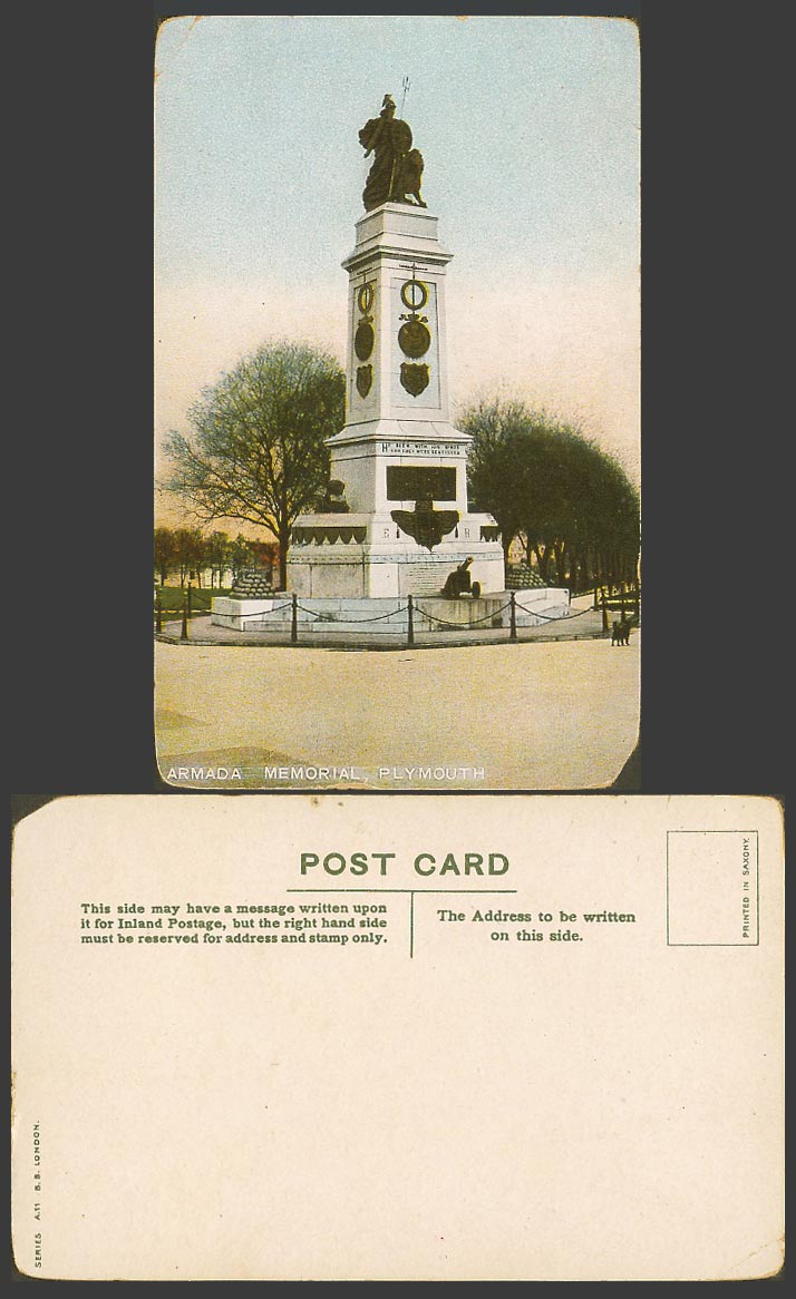 Plymouth Devon Old Colour Postcard Armada Memorial Monument Statue BB London A11