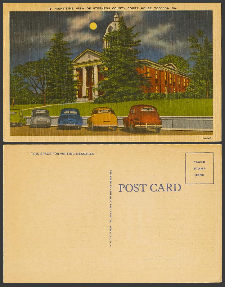 USA Old Colour Postcard Night-Time of Stephens County Court House Toccoa Georgia