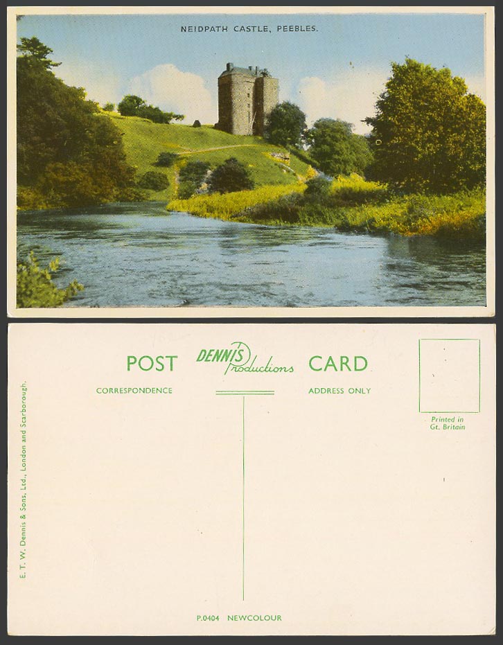 Peebles, Neidpath Castle on Hill, River Tweed, Peeblesshire Old Colour Postcard