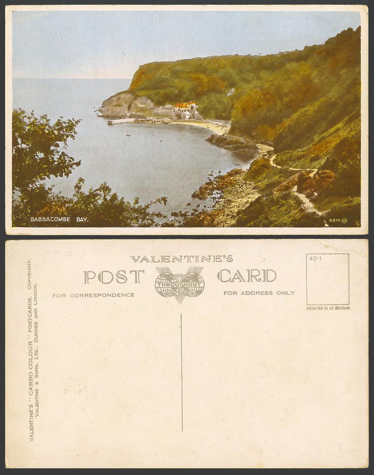 Babbacombe Bay Beach Seaside Panorama Devon Old Postcard Valentines Carbo Colour