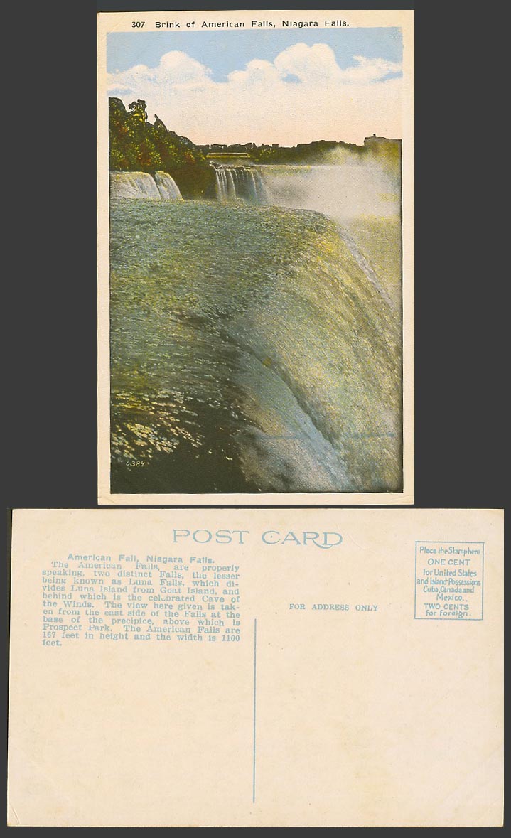 USA Canada Old Colour Postcard Brink of American Falls - Niagara Falls, Panorama
