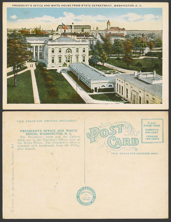 USA Old Postcard President's Office White House f State Department Washington DC