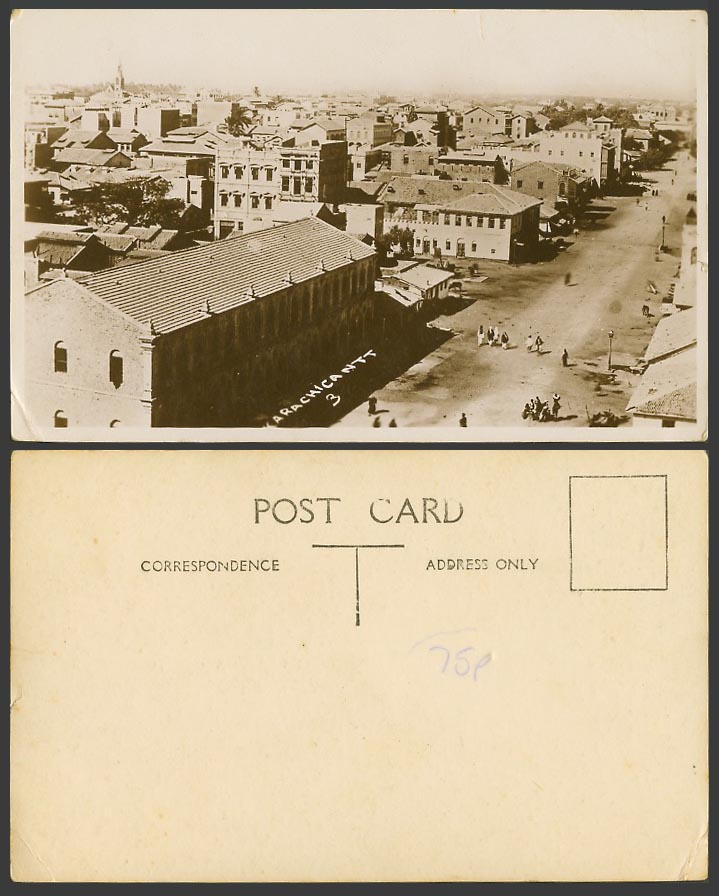 India Old Real Photo Postcard Karachi Cantt 3 Street Scene General View Panorama