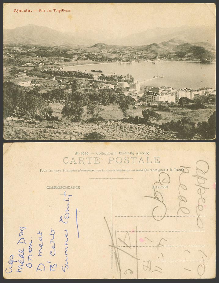 France Ajaccio Old Postcard Baie des Torpilleurs, Pier Hills Mountains, Panorama