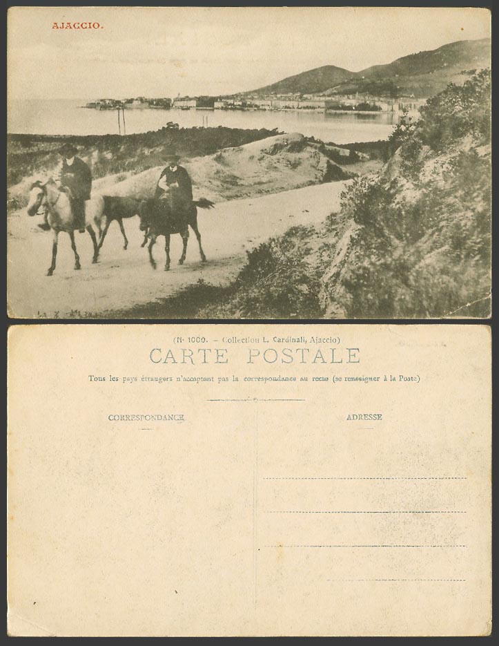 France Ajaccio Old Postcard Horses, Horse Riders, Seaside Panorama General View