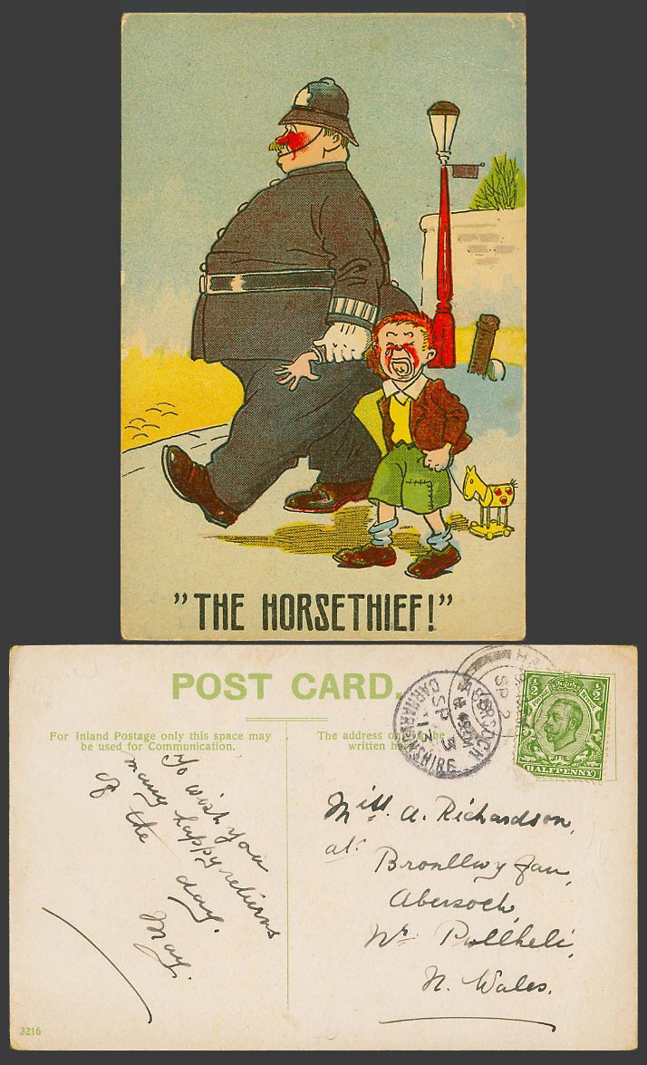 Police Officer Drunk Policeman The Horsethief! Horse Thief Toy 1913 Old Postcard