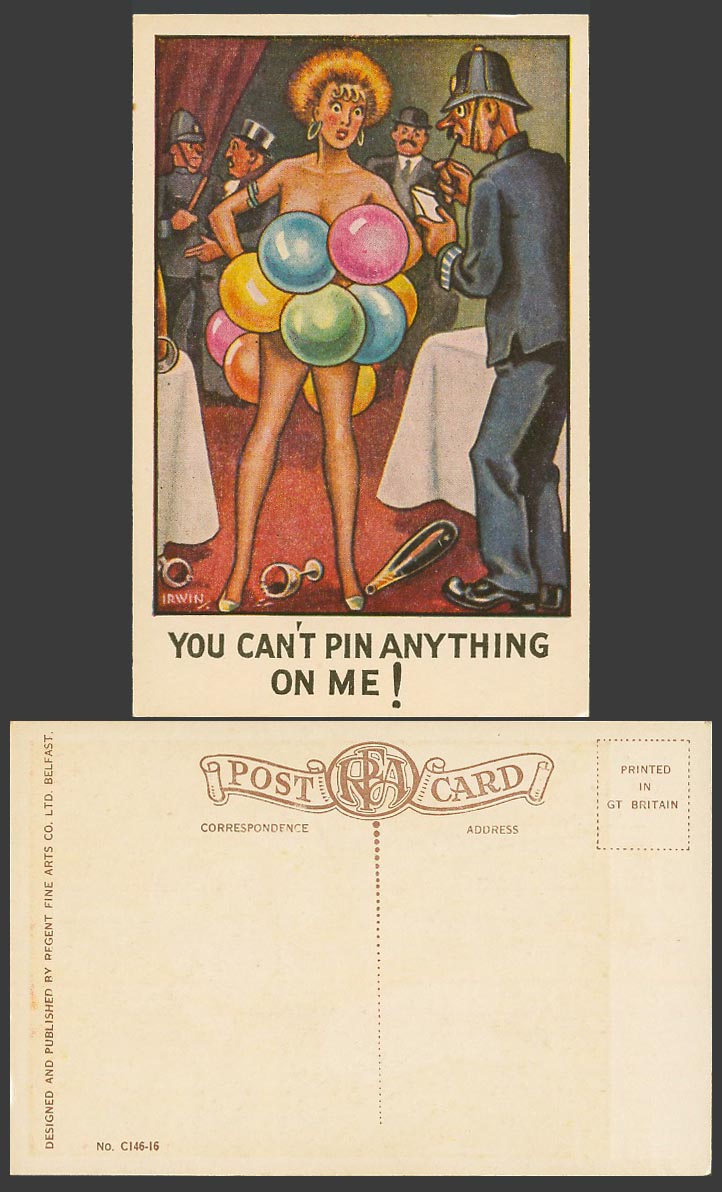 Irwin Police Policeman You Can't Pin Anything On Me! Party Balloons Old Postcard