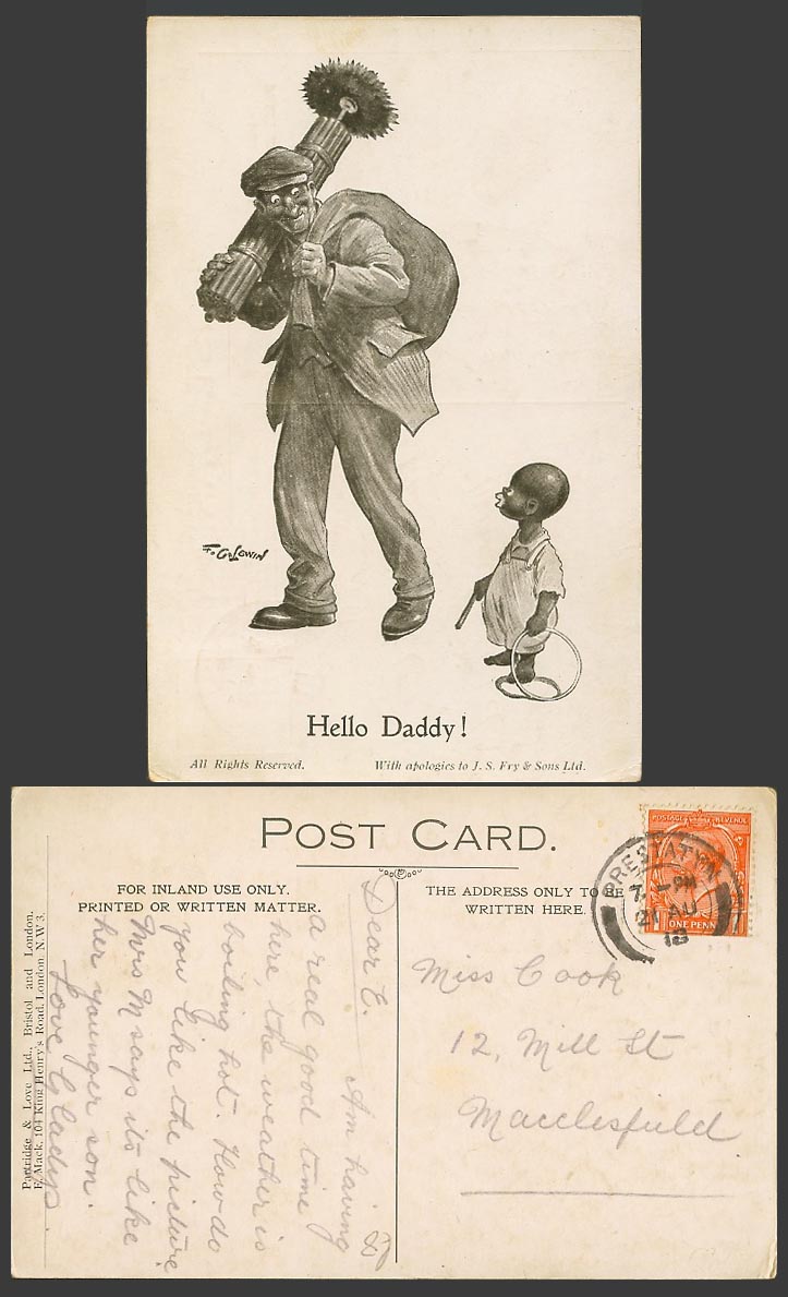 F.G. Lewin Black Comic 1918 Old Postcard Black Baby Boy Child Ring, Hello Daddy!