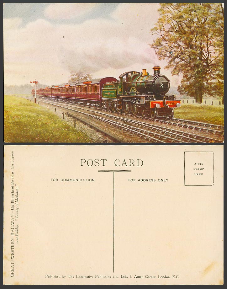 Locomotive Train Breakfast Car Express Great Western Railway N.3807 Old Postcard