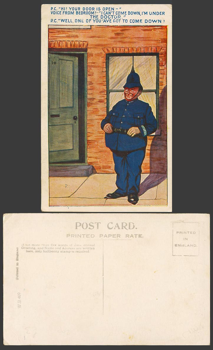Police Constable Policeman Old Postcard Your Door is Open - I'm under the Doctor