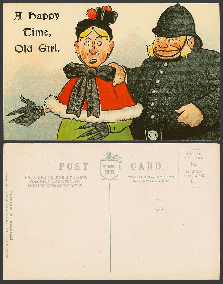 Police Officer Policeman, A Happy Time Old Girl Woman, Comic Humour Old Postcard