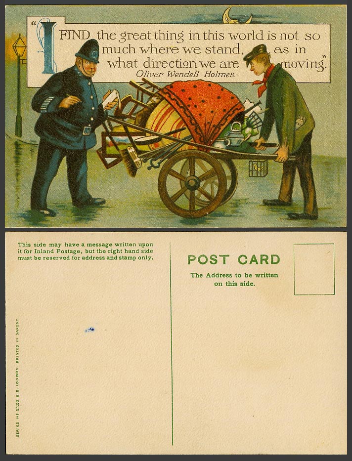 Police Policeman Old Postcard What Direction We Are Moving Oliver Wendell Holmes