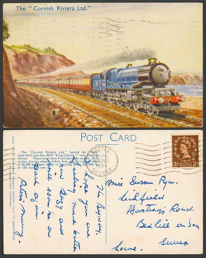 Cornish Riviera Ltd King Dawlish Devon Locomotive Train Engine 1955 Old Postcard