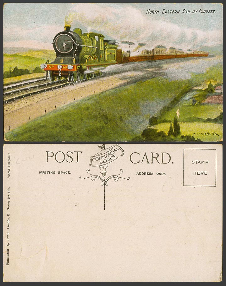 North Eastern Railway Express Locomotive Train Engine, F. M. Barron Old Postcard