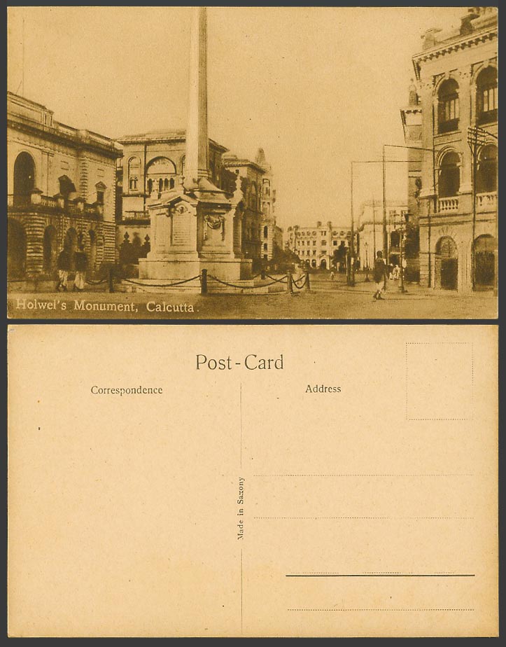 India Old Postcard Calcutta - Holwell Holwel's Memorial and Clive Street Scene
