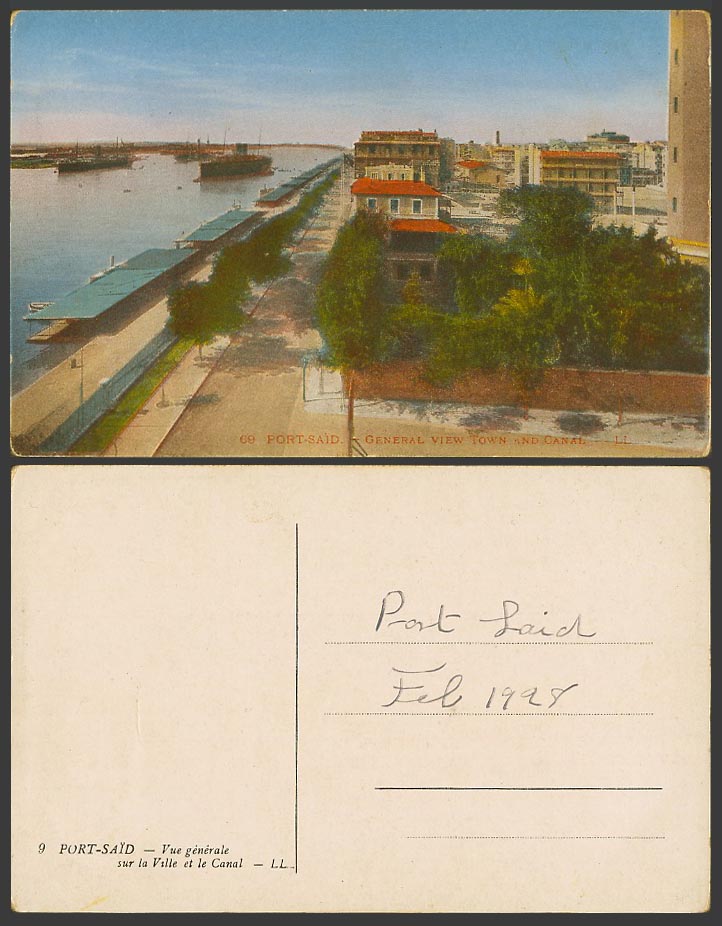 Egypt 1928 Old Postcard Port Said General View Town and Canal Panorama Ships L L