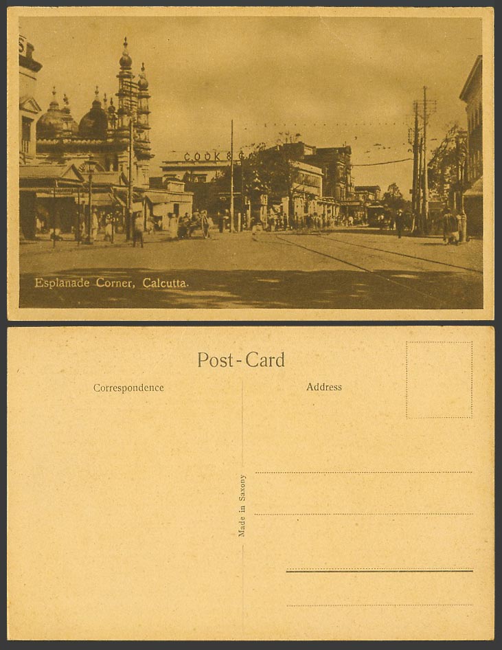 India Old Postcard Calcutta Esplanade Corner TRAM Tramlines Tramway Street Scene