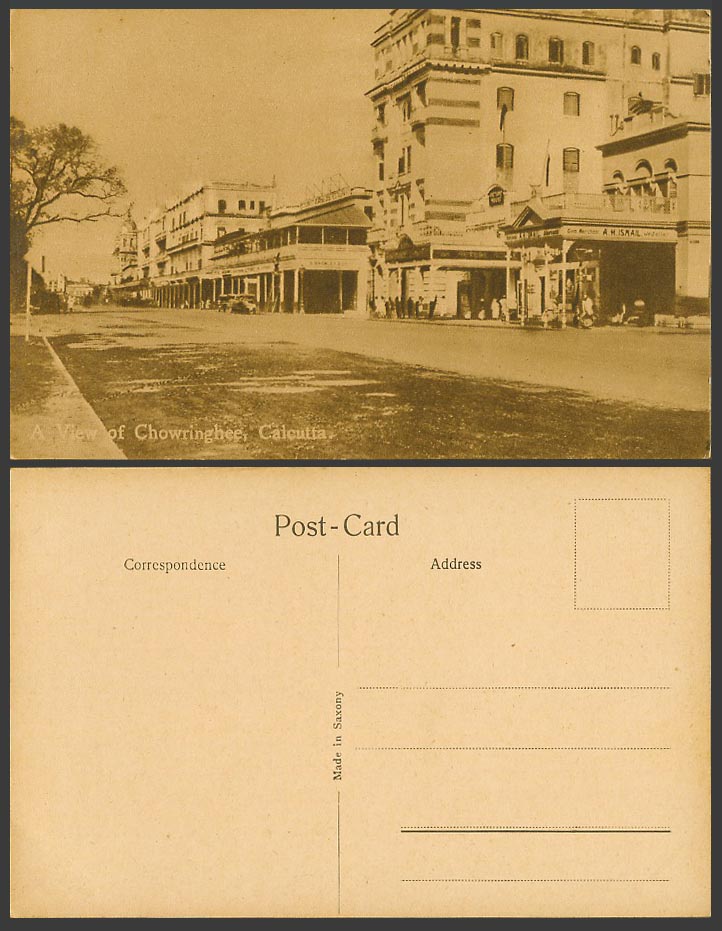 India Old Postcard A View of Chowringhee Calcutta Street Scene AH Ismail Jeweler