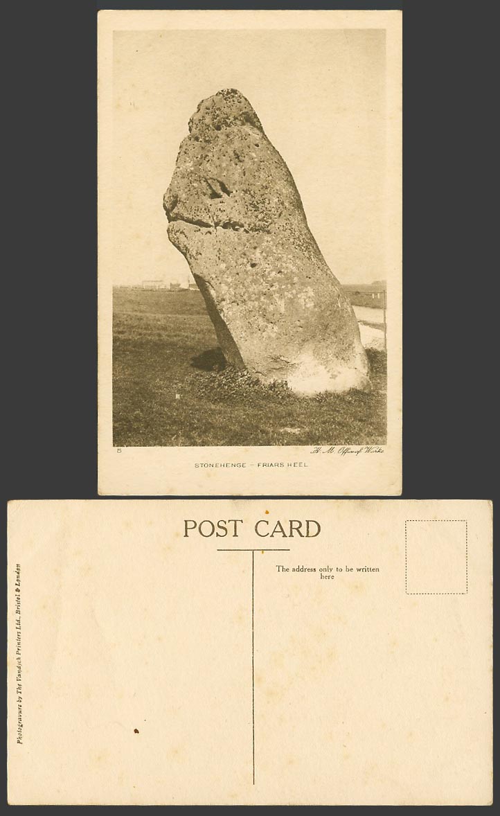 Stonehenge Friars Heel Stone Rock Salisbury Wiltshire Old Postcard HM Office N.5