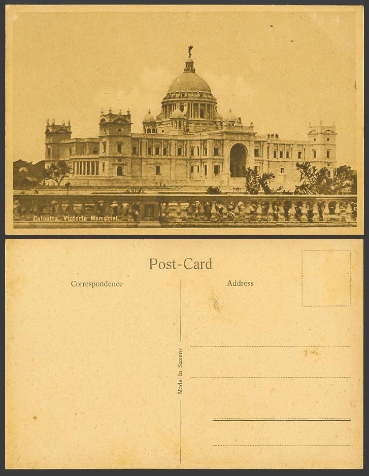 India Old Postcard Calcutta Victoria Memorial, Entrance Gate Angel Statue on Top