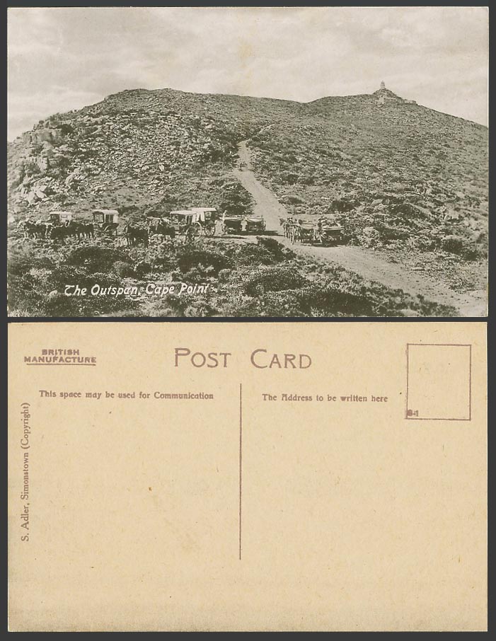 South Africa Old Postcard The Outspan Cape Point, Lighthouse Tower, Horses Carts
