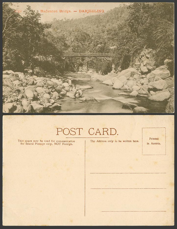 India Old Postcard Darjeeling, Badamton Bridge over River Scene, Rocks, No. 5529