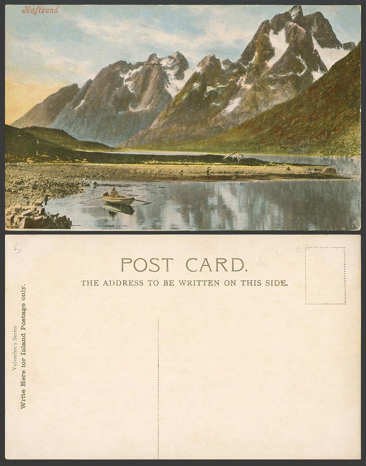 Norway Raftsund Old Colour Postcard Snowy Mountains, Rowing Boat, Raftsundet