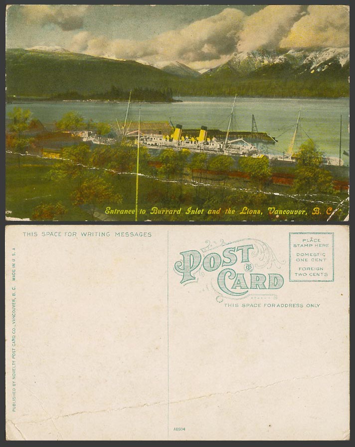 Canada Old Colour Postcard Entrance to Burrard Inlet & The Lions Vancouver, SHIP