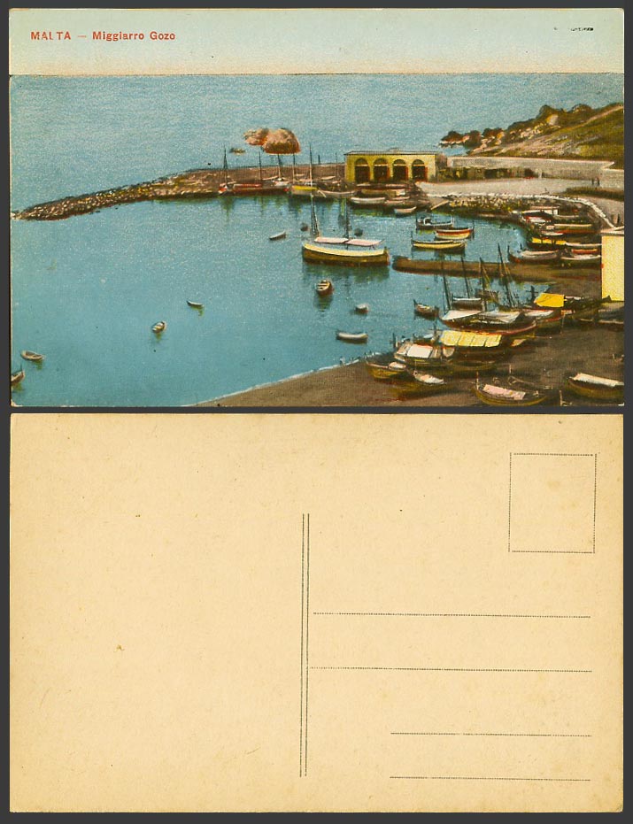 Malta Old Postcard GOZO Miggiarro, Harbour Native Fishing Boats DGHAISA Migiarro