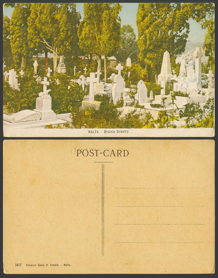 Malta Maltese Old Colour Postcard Braksia Cemetery, Graves Tombstones Ta' Braxia
