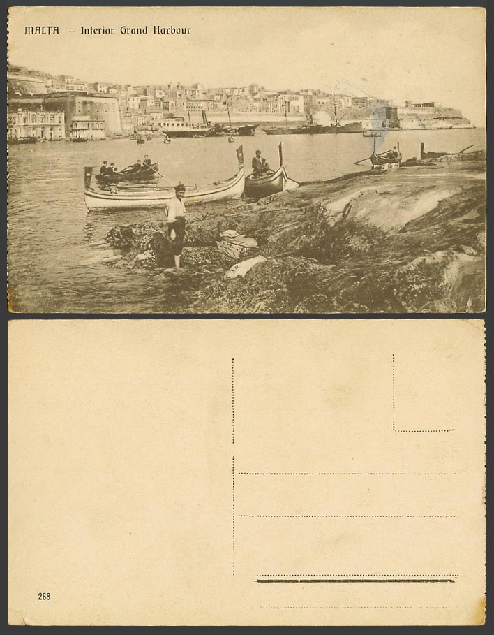 Malta Maltese Old Postcard Interior Grand Harbour, DGHAISA Native Boats Panorama