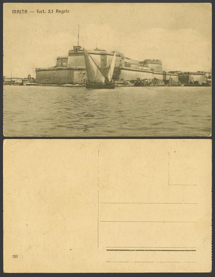 Malta Old Postcard Fort St. Angelo, Fortress Sailing Boat Boats Harbour Panorama
