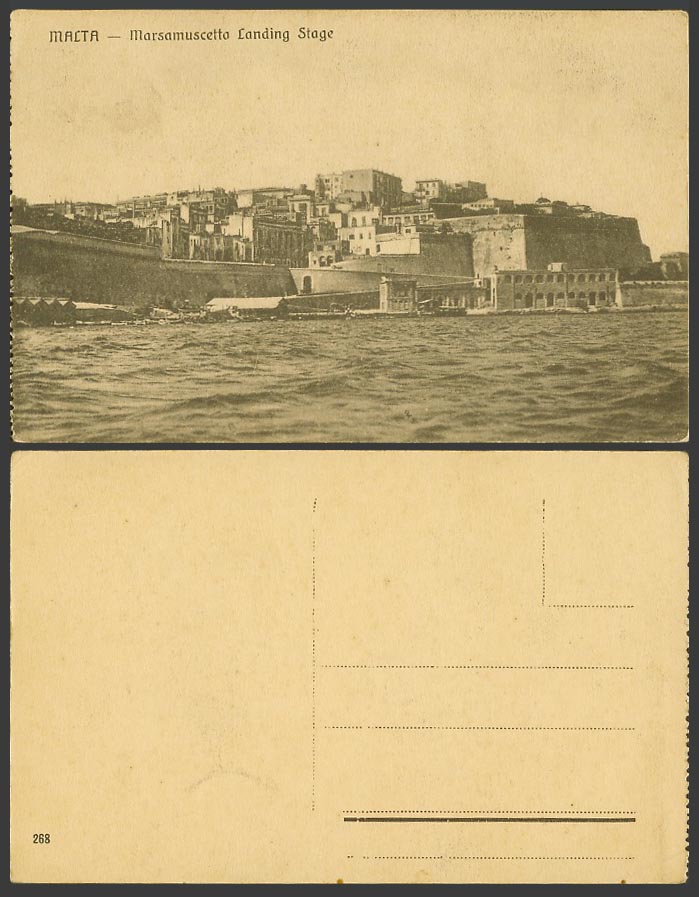 Malta Old Postcard Marsamuscetto, Landing Stage Place, Harbour Hill Panorama 268