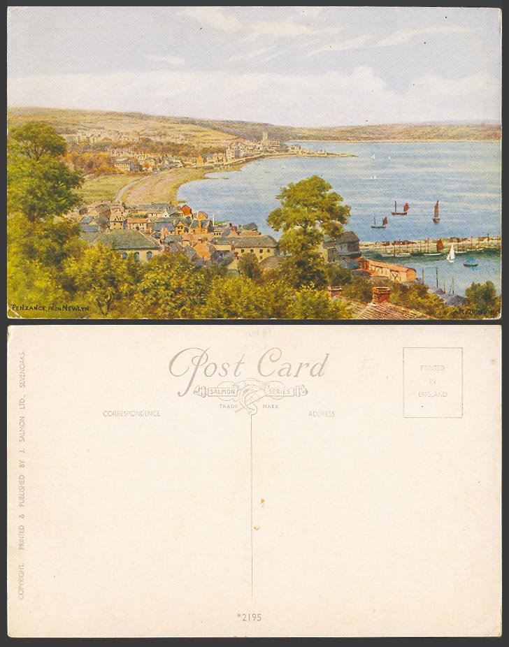 A.R. Quinton Old Postcard Penzance from Newlyn Cornwall, Beach Pier Harbour 2195