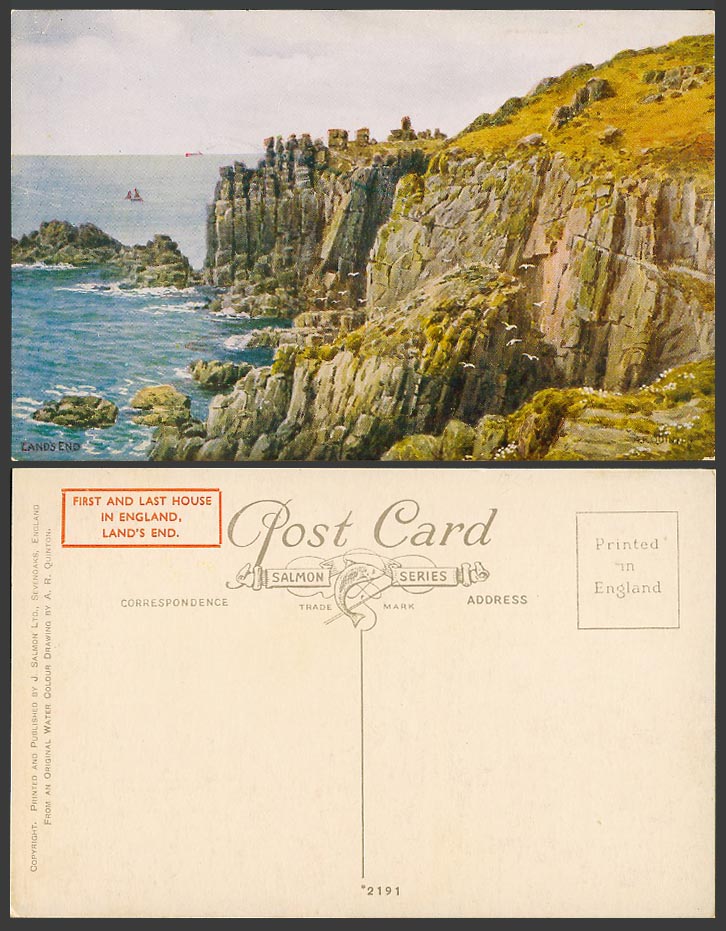 A.R. Quinton Old Postcard LAND'S END Rocks Cliffs Seaside Panorama Cornwall 2191