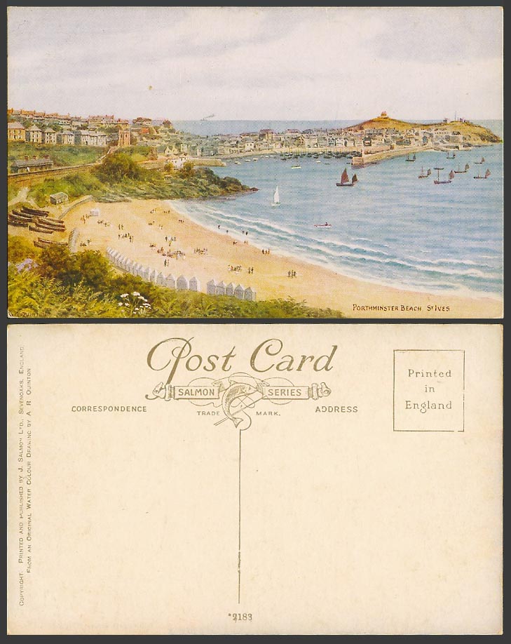 A.R. Quinton Old Postcard Porthminster Beach St. Ives Pier Harbour Cornwall 2183